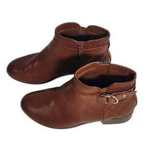 Brown Faux Leather Ankle Boots With Quilted Heel Detail & Side Zippers Casual Wo